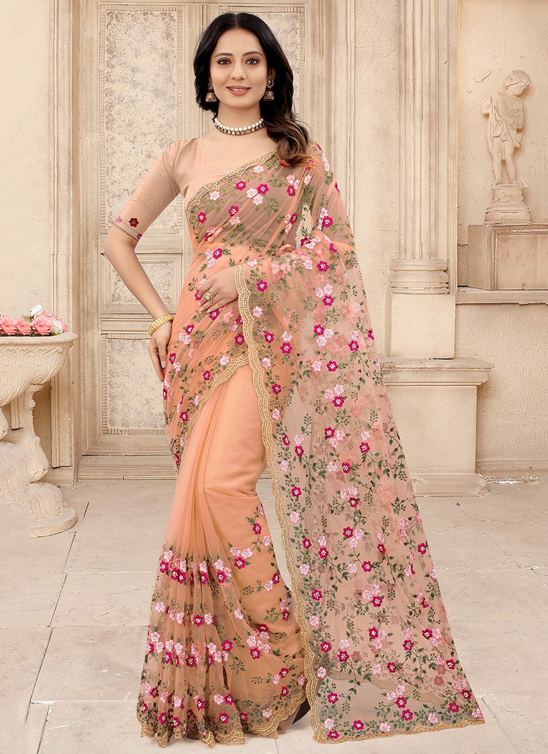 Party wear embroidery clearance saree